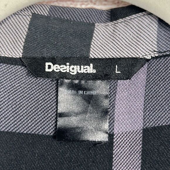 DESIGUAL LAURA ILLA Embroidered Gray Blouse Top Shirt V-neck Roll Tab Sleeve M-L - Picture 14 of 15